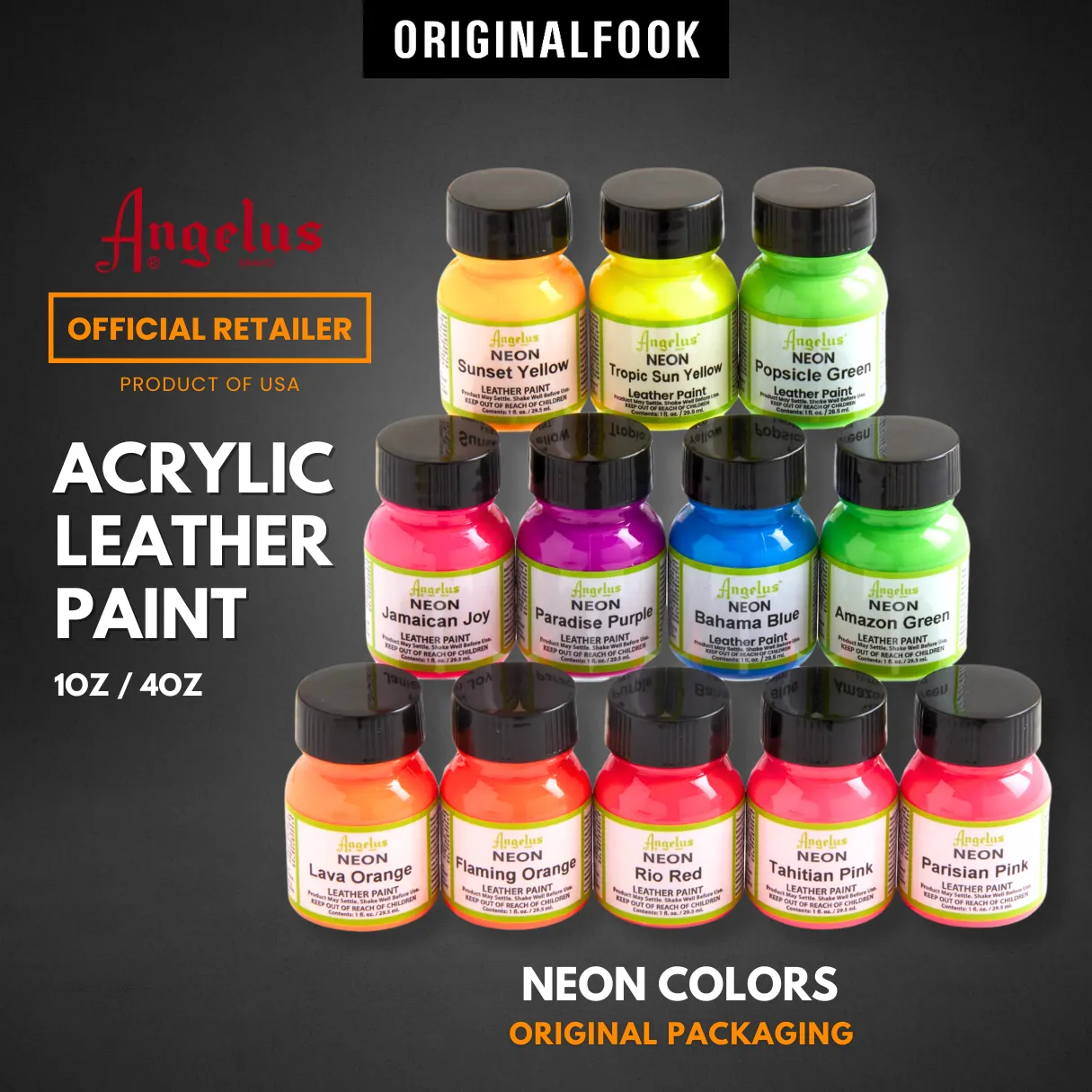 (12 Colors) Angelus Acrylic Leather Paint Neon Color