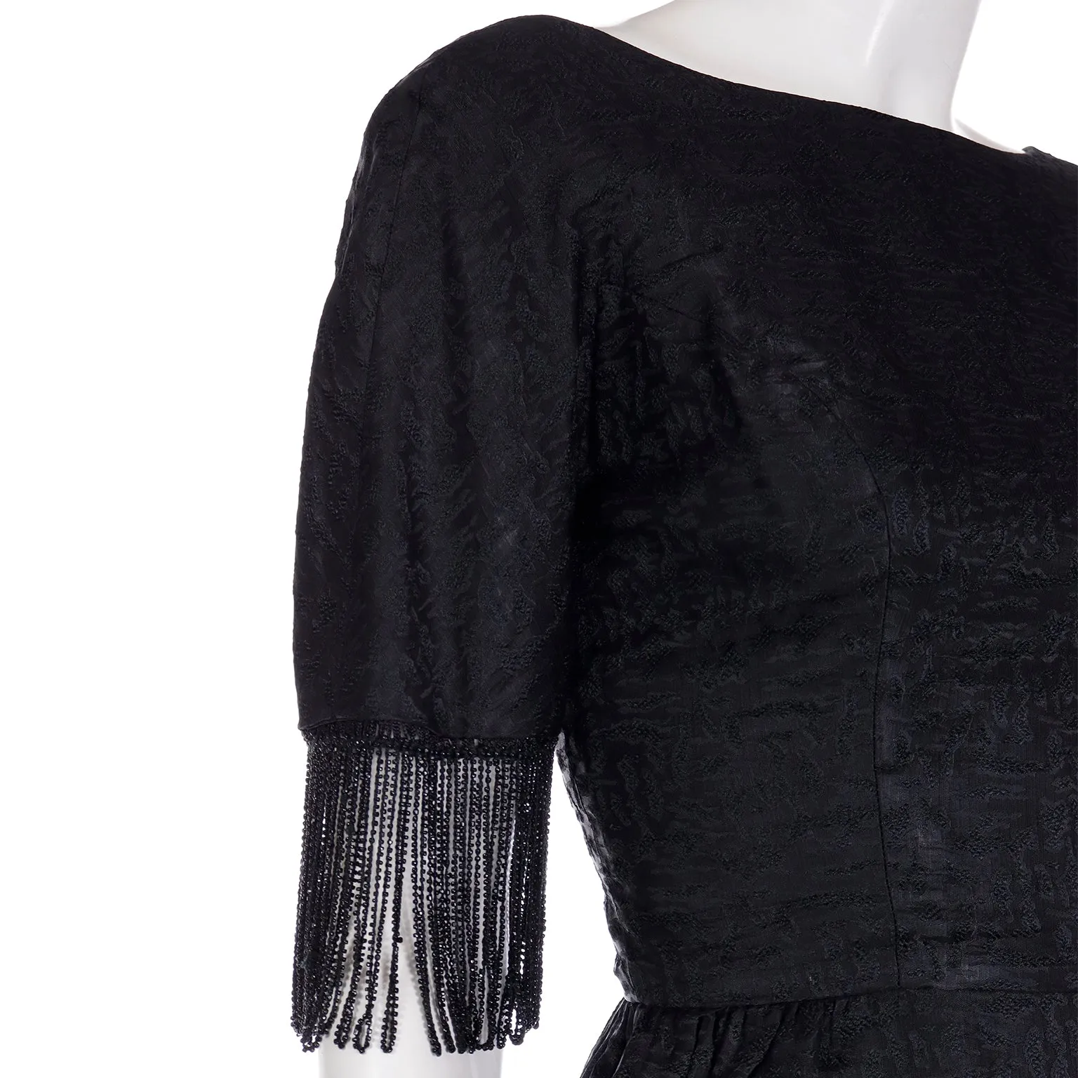 1960s Nicholas Unger Beaded Velvet Little Black Dress w Bateau Neckline