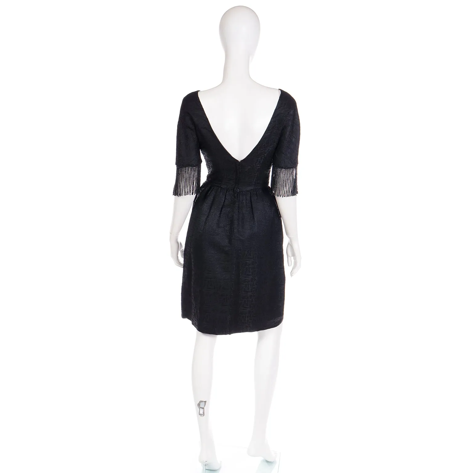 1960s Nicholas Unger Beaded Velvet Little Black Dress w Bateau Neckline