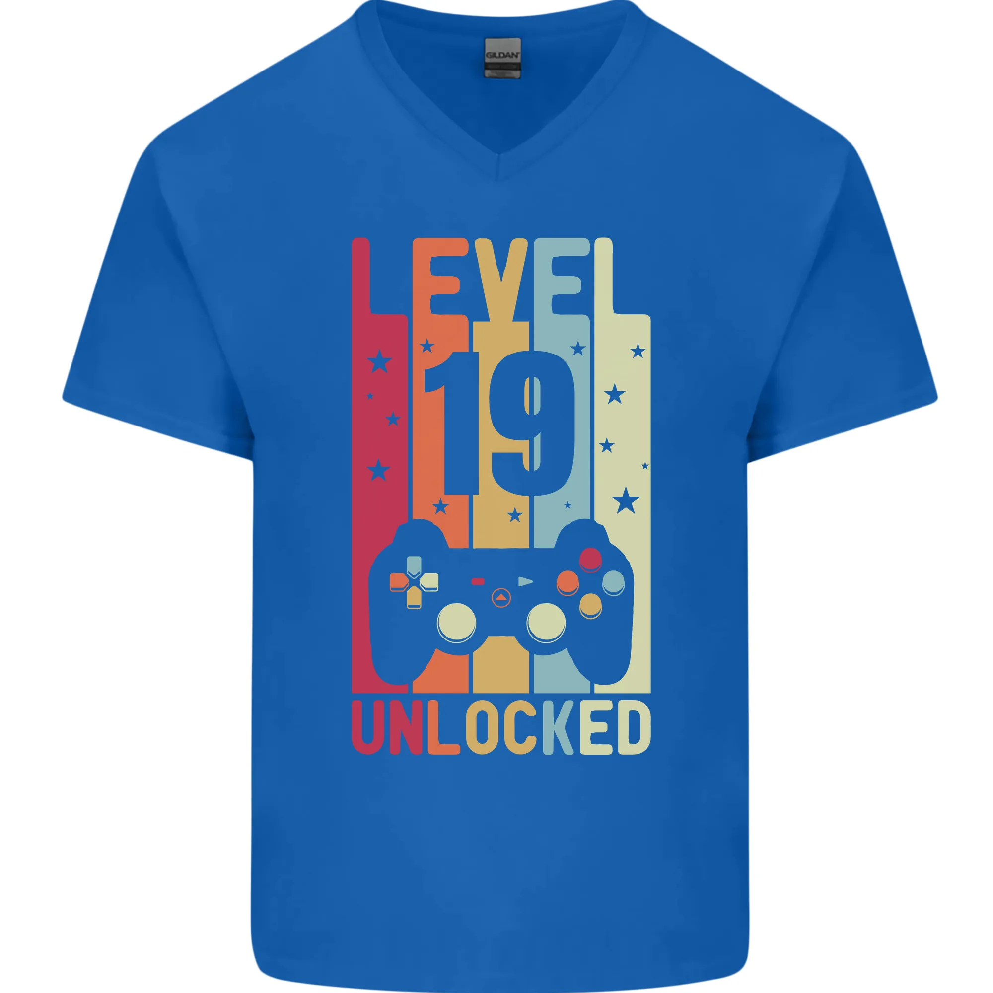 19th Birthday 19 Year Old Level Up Gaming Mens V-Neck Cotton T-Shirt