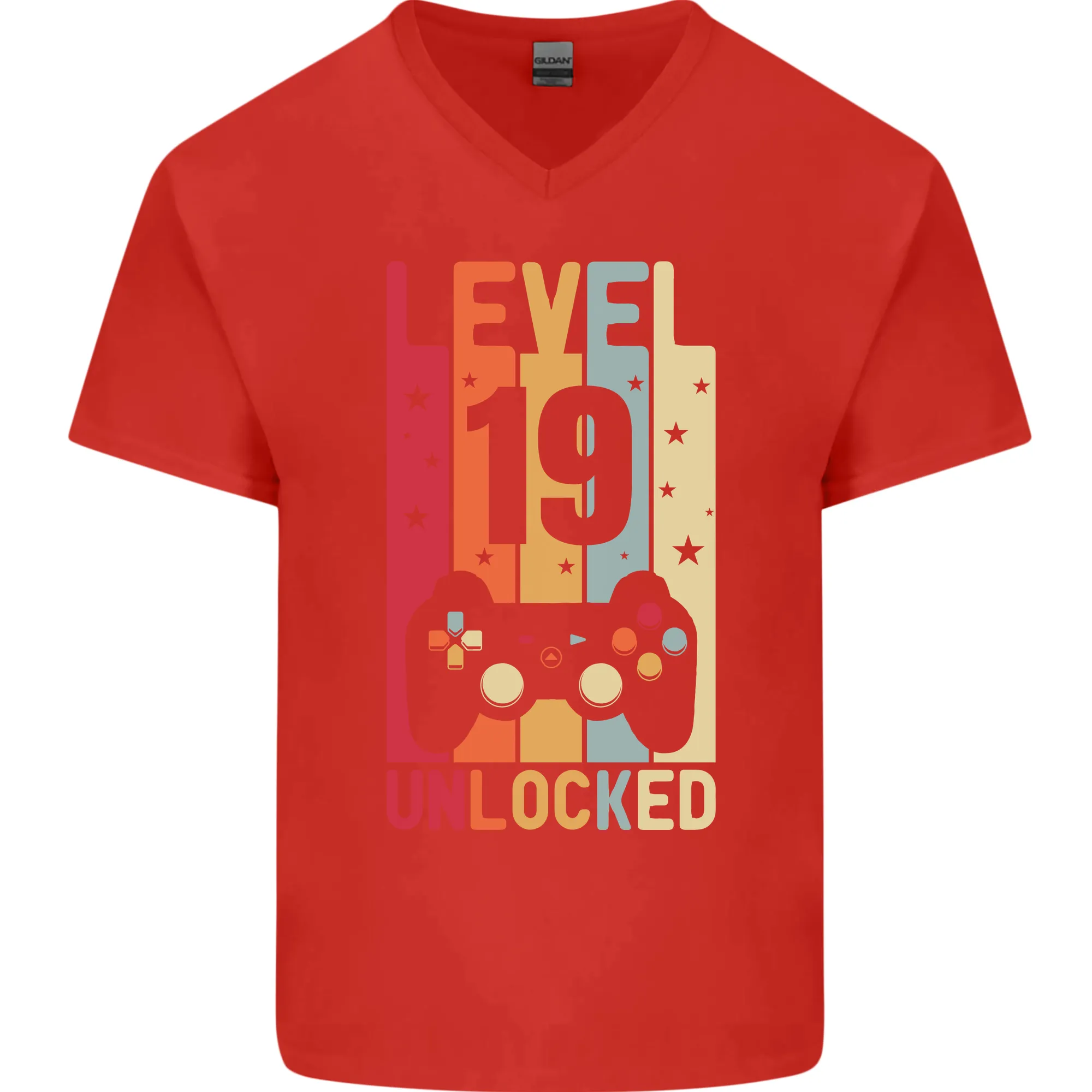 19th Birthday 19 Year Old Level Up Gaming Mens V-Neck Cotton T-Shirt