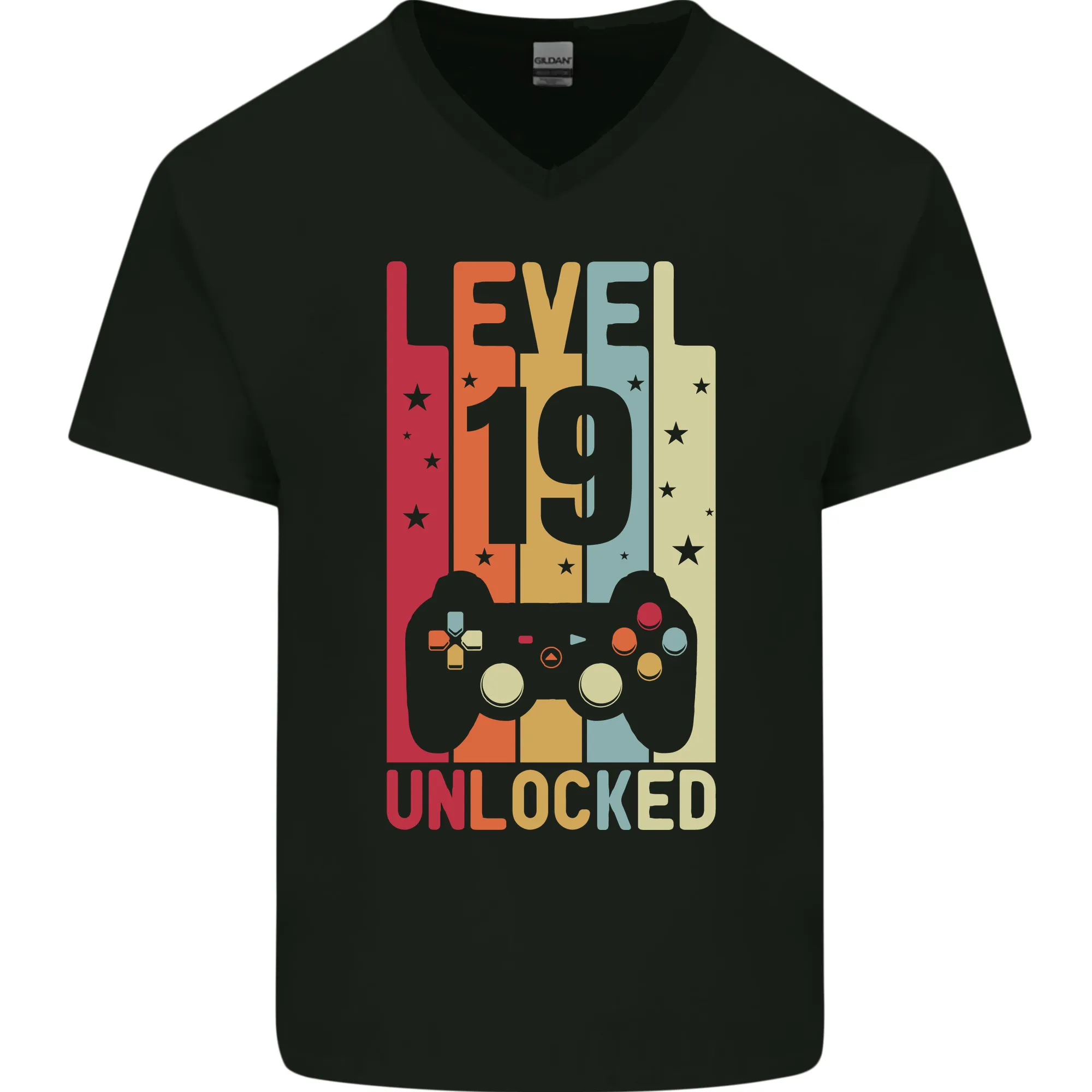 19th Birthday 19 Year Old Level Up Gaming Mens V-Neck Cotton T-Shirt