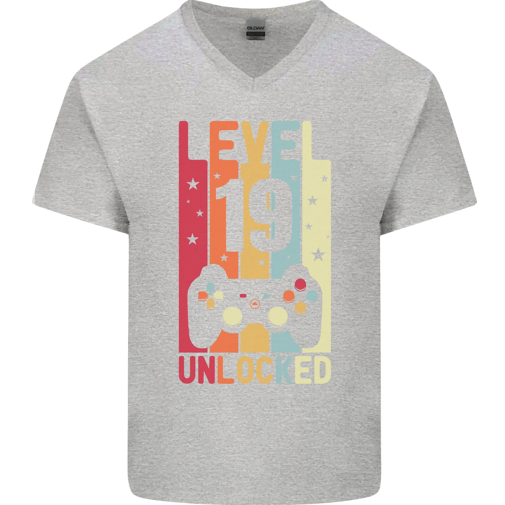 19th Birthday 19 Year Old Level Up Gaming Mens V-Neck Cotton T-Shirt