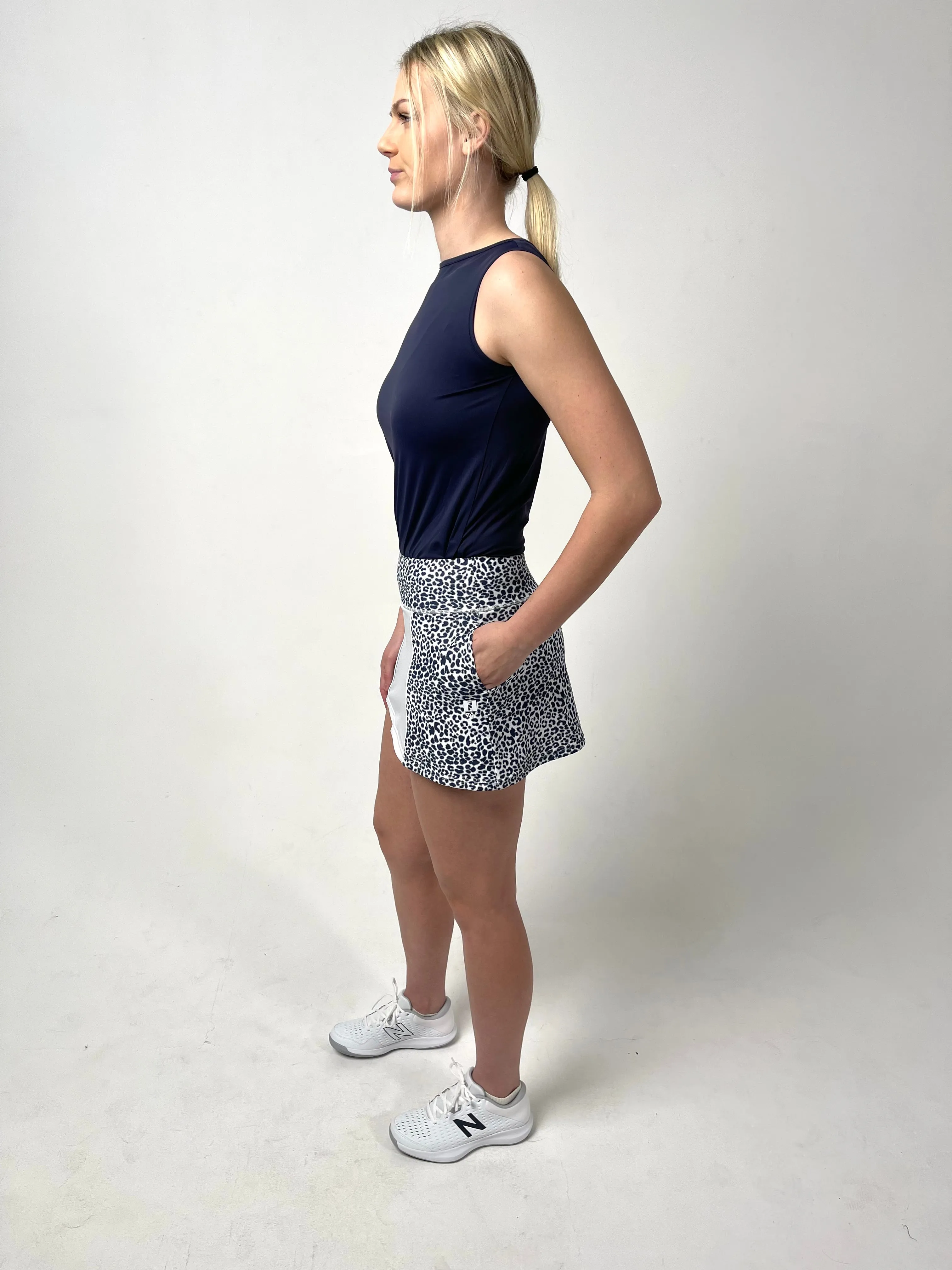 A-line Navy Leopard Print Skort