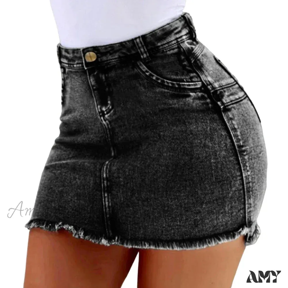 A-Line Sexy Vintage Denim Elegant Slim Bodycon Mini Skirt