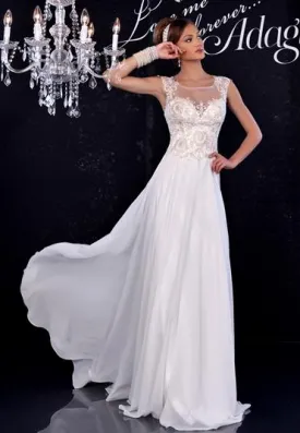 Adagio Bridal 9143 Size 10 Sheer Lace Wedding Dress Chiffon Bridal Gown