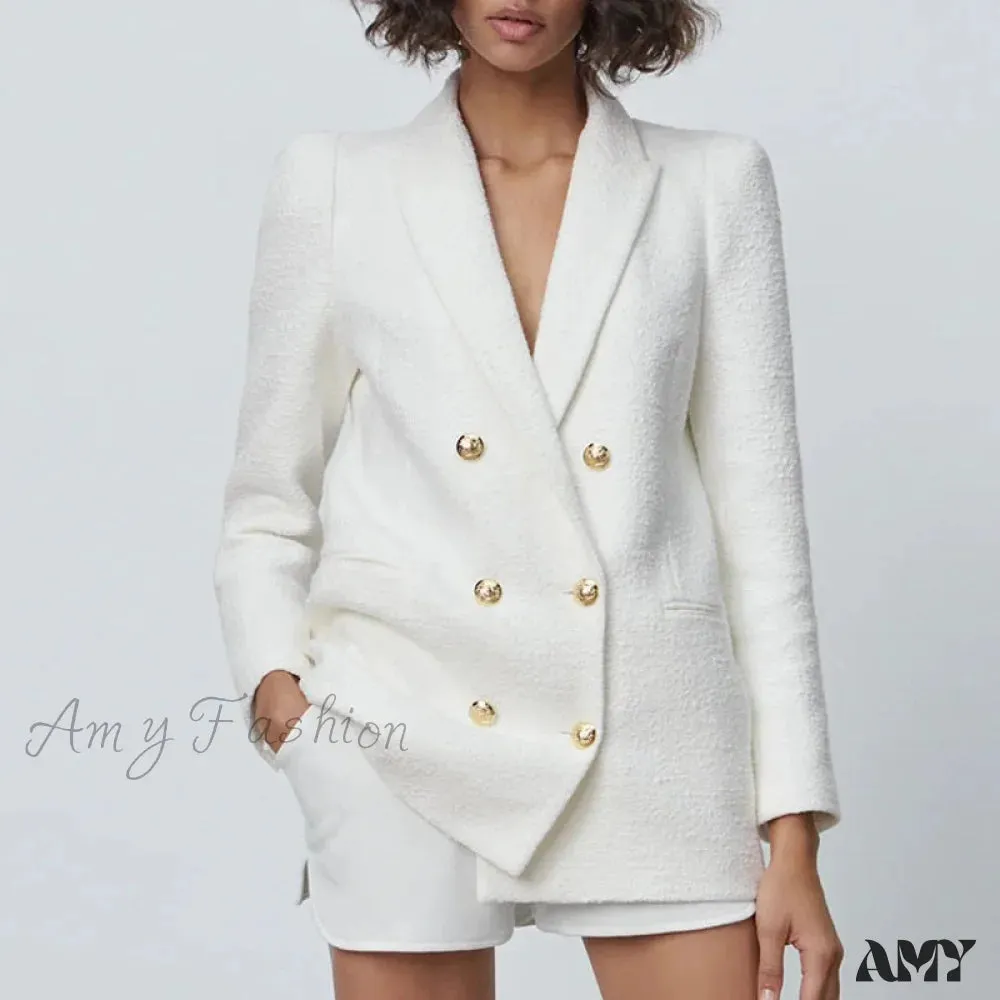 Amy Fashion - Vintage Tweed Chic Button Blazers