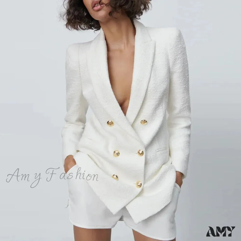 Amy Fashion - Vintage Tweed Chic Button Blazers