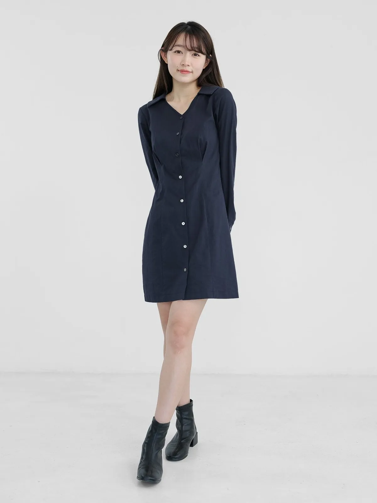 Ariel Open Collar Long Sleeve Dress