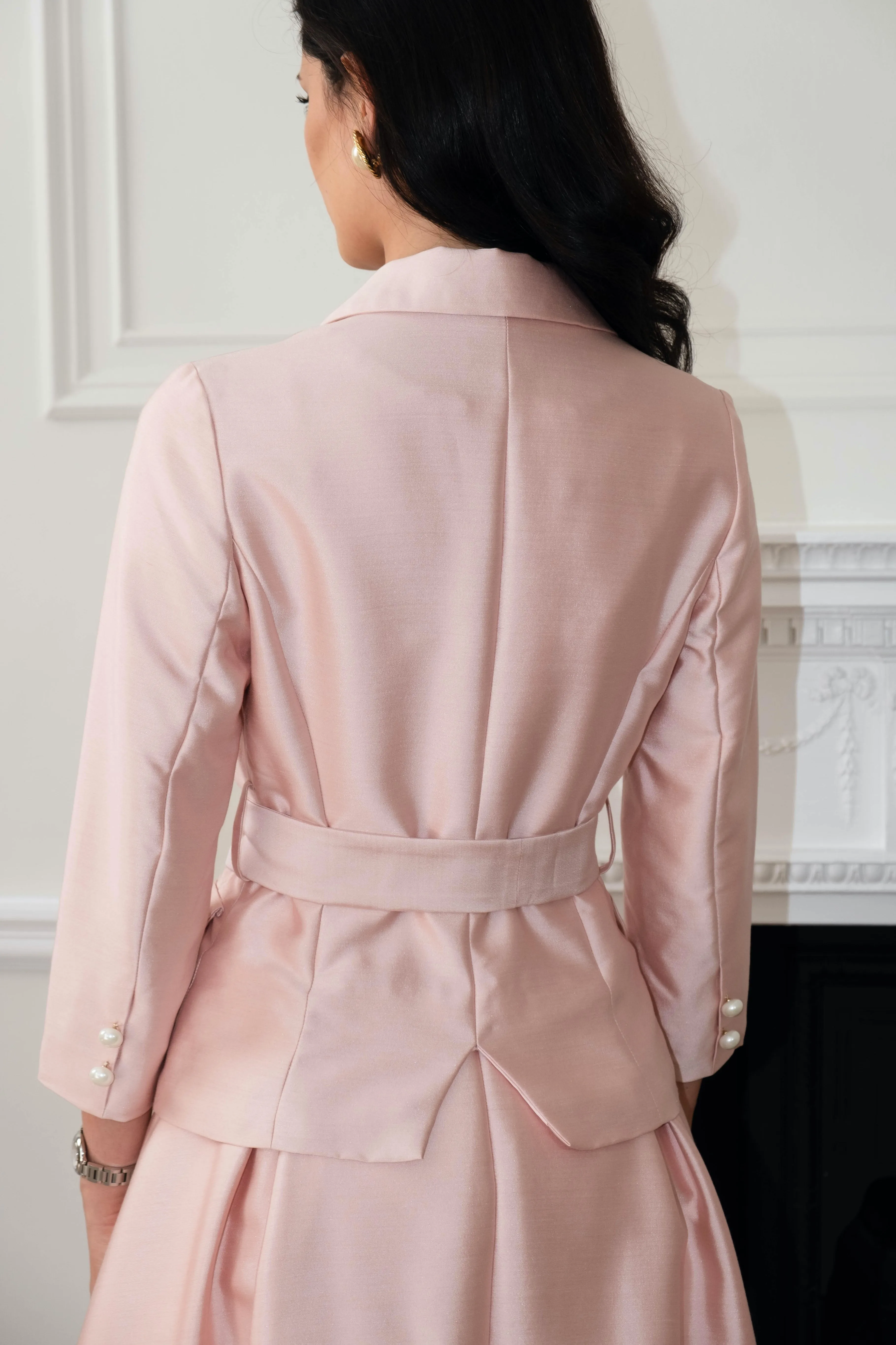 'Audrey' Silk and Wool Dress Coat in Rosa