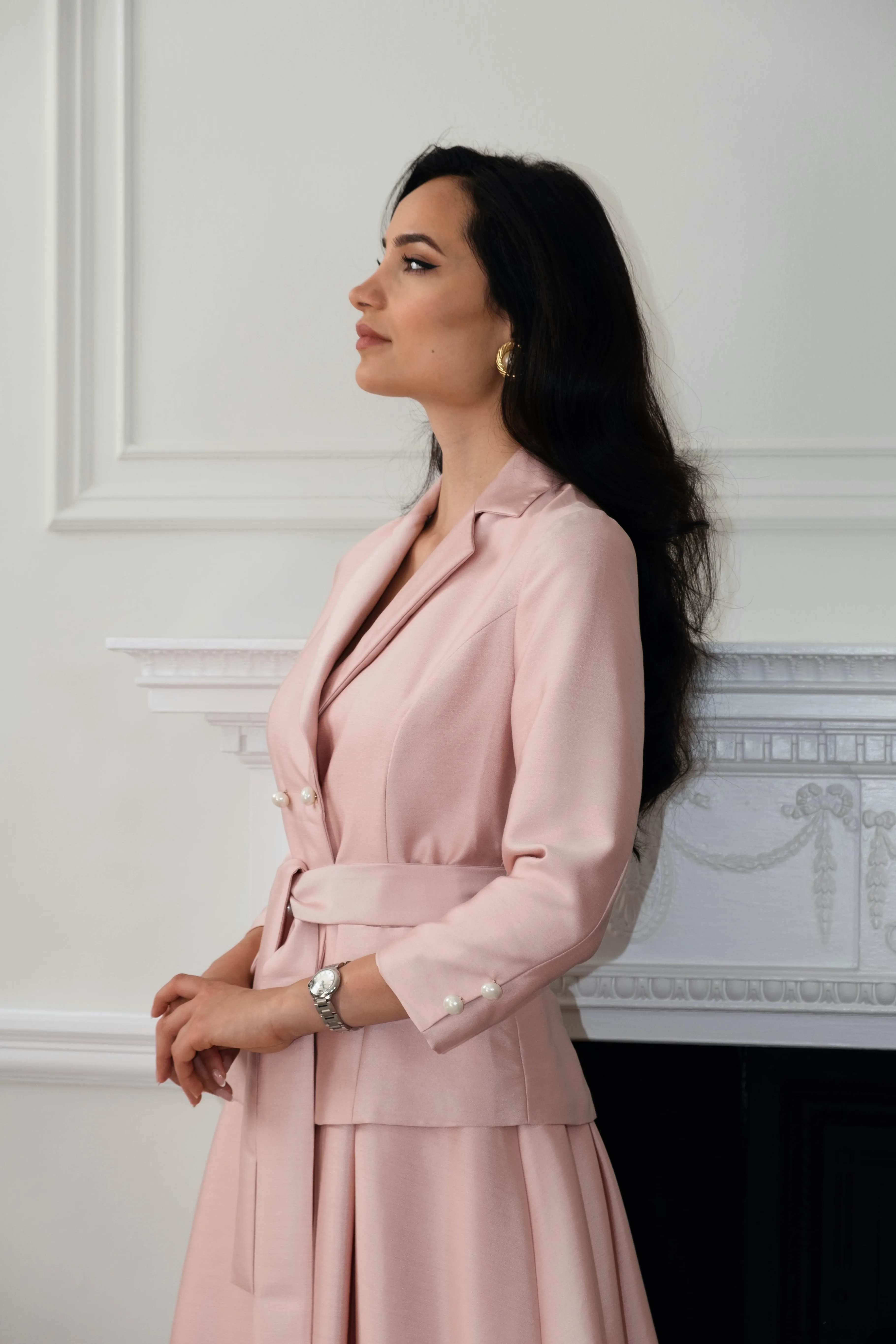 'Audrey' Silk and Wool Dress Coat in Rosa