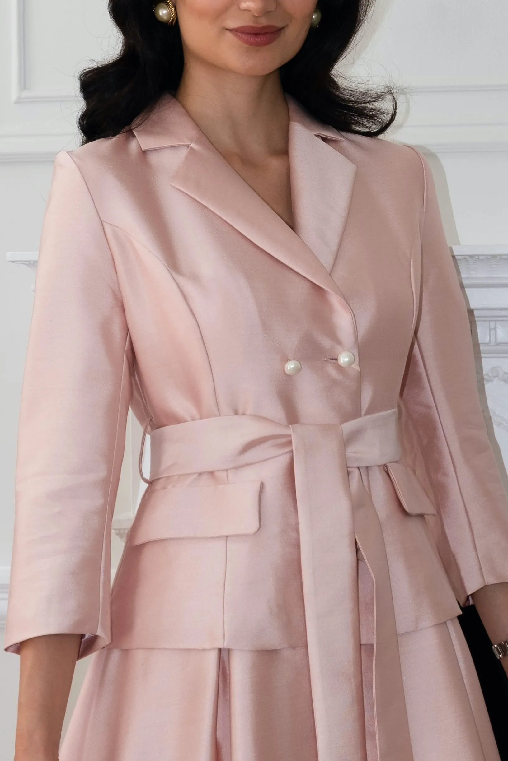 'Audrey' Silk and Wool Dress Coat in Rosa