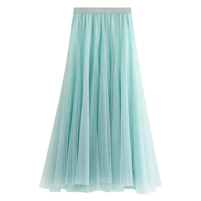 Big swing bouffant ankle-length skirt, high waist slim fairy skirt, net gauze skirt A-line skirt  3690