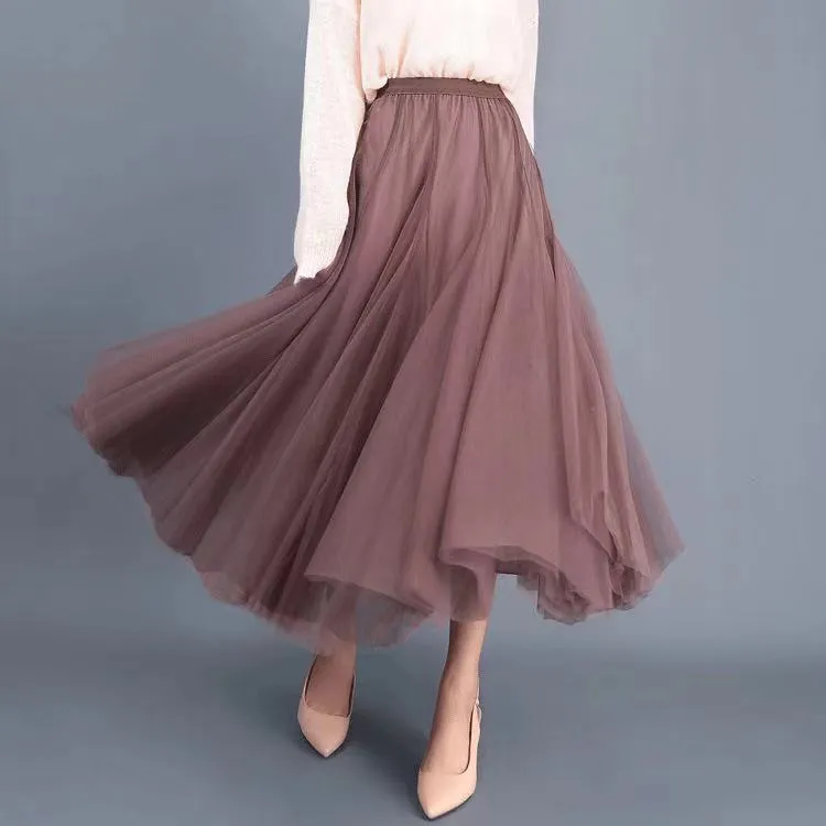 Big swing bouffant ankle-length skirt, high waist slim fairy skirt, net gauze skirt A-line skirt  3690