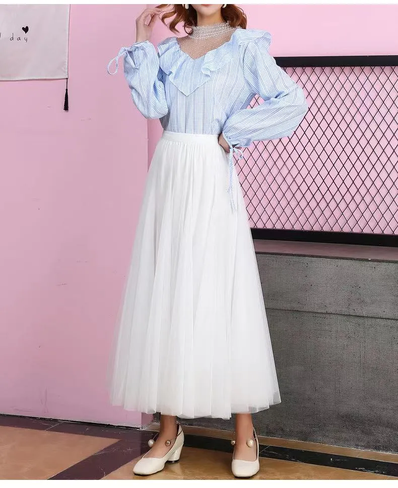 Big swing bouffant ankle-length skirt, high waist slim fairy skirt, net gauze skirt A-line skirt  3690