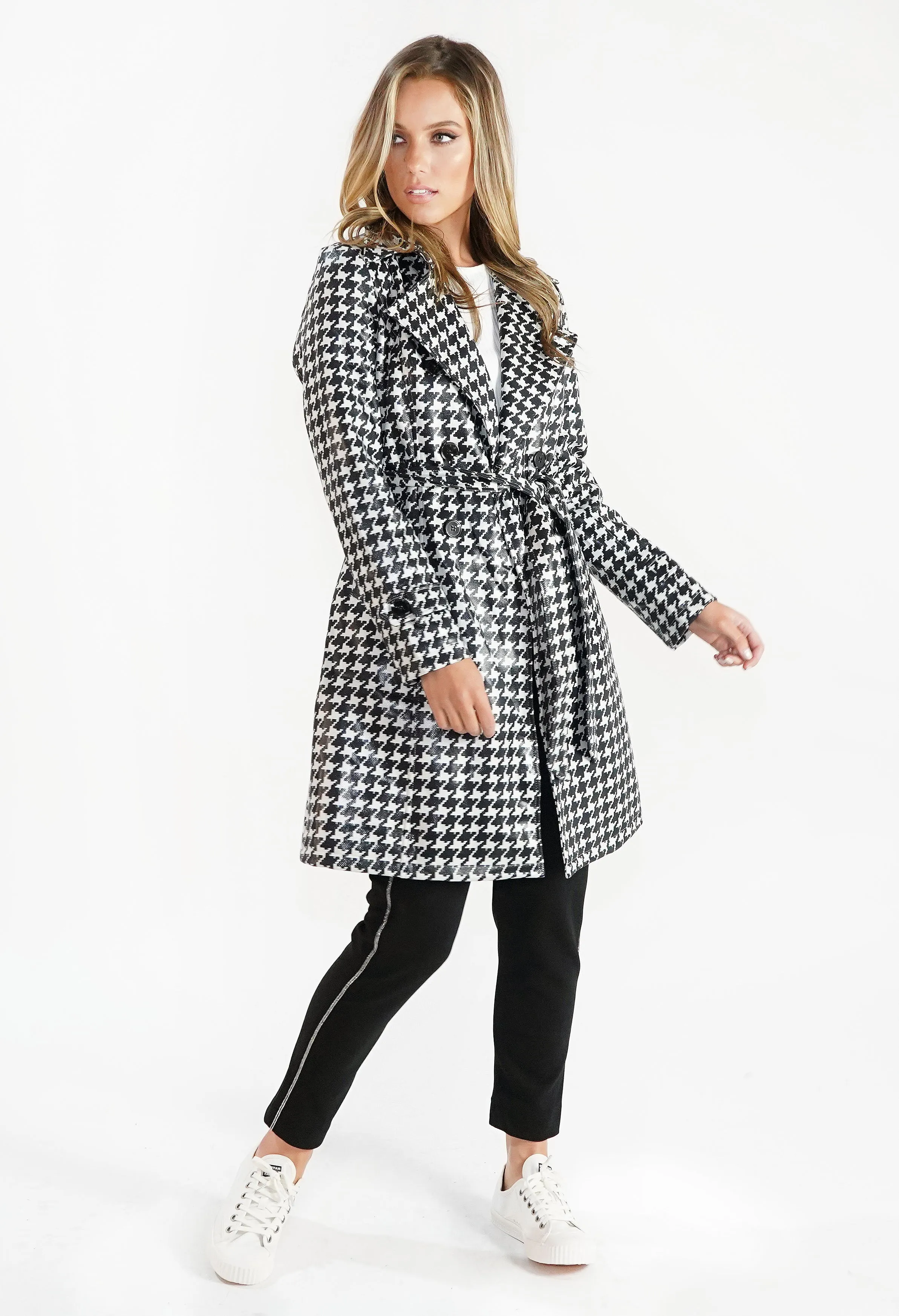 Black and White Houndstooth Coat