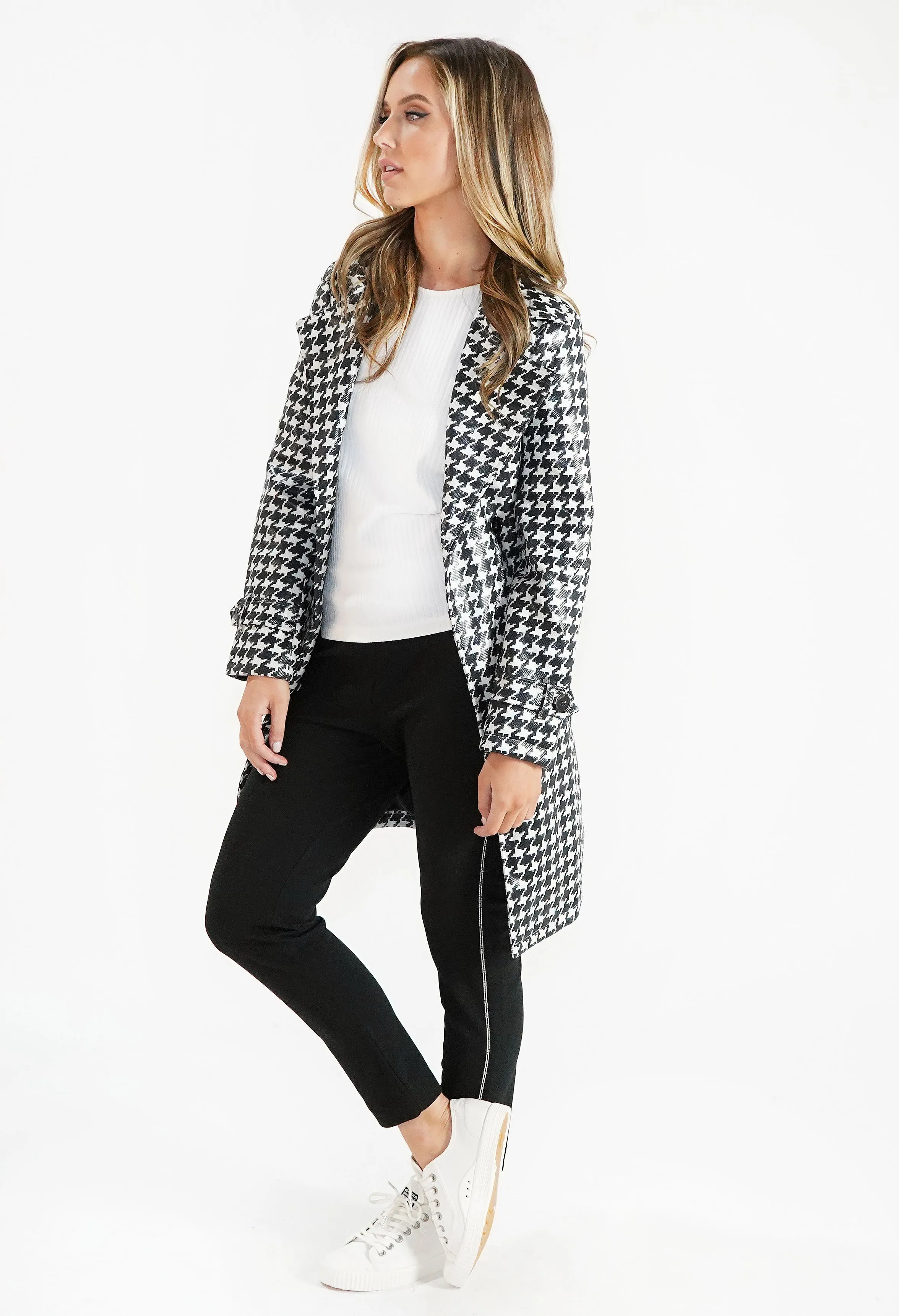 Black and White Houndstooth Coat