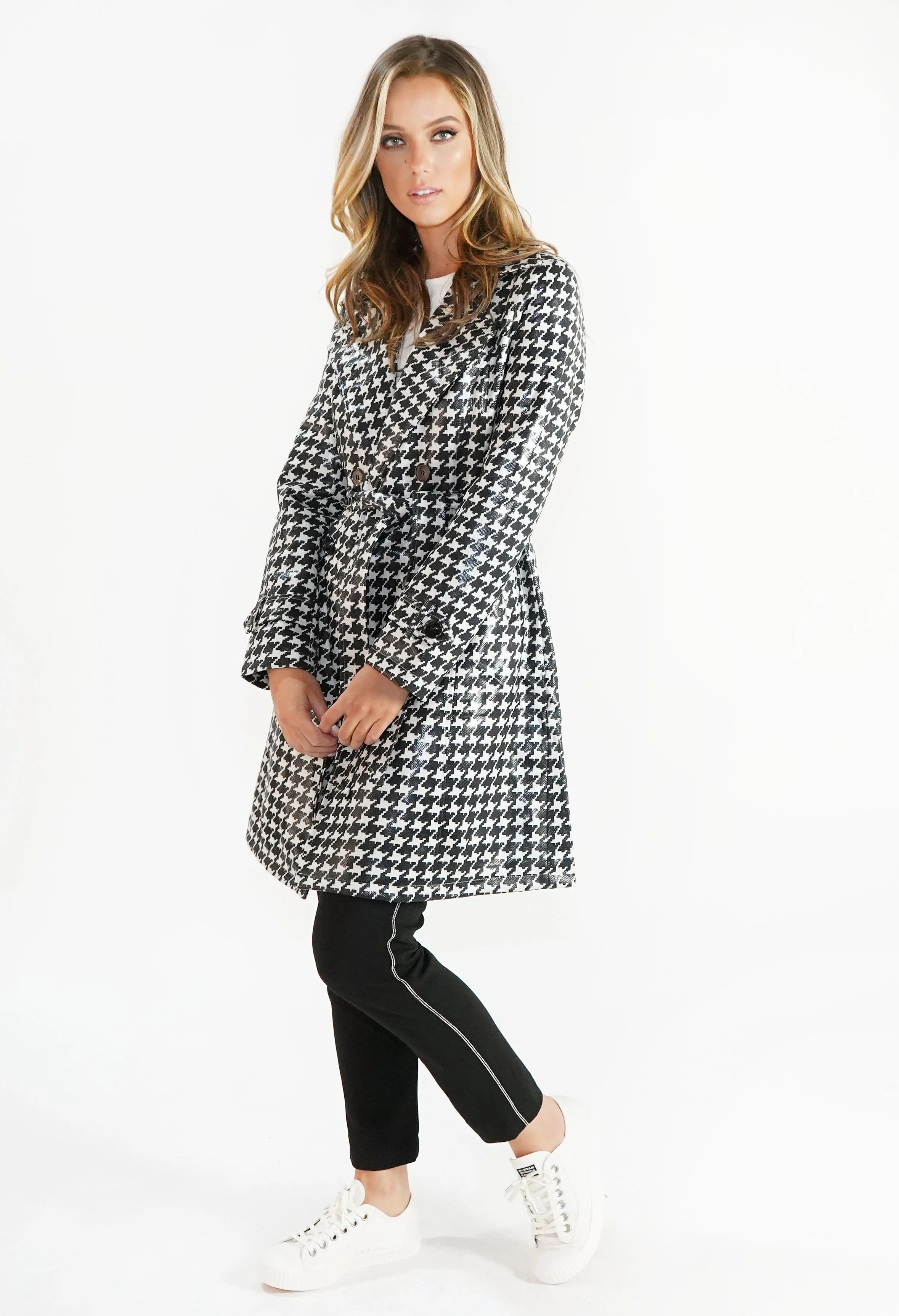 Black and White Houndstooth Coat