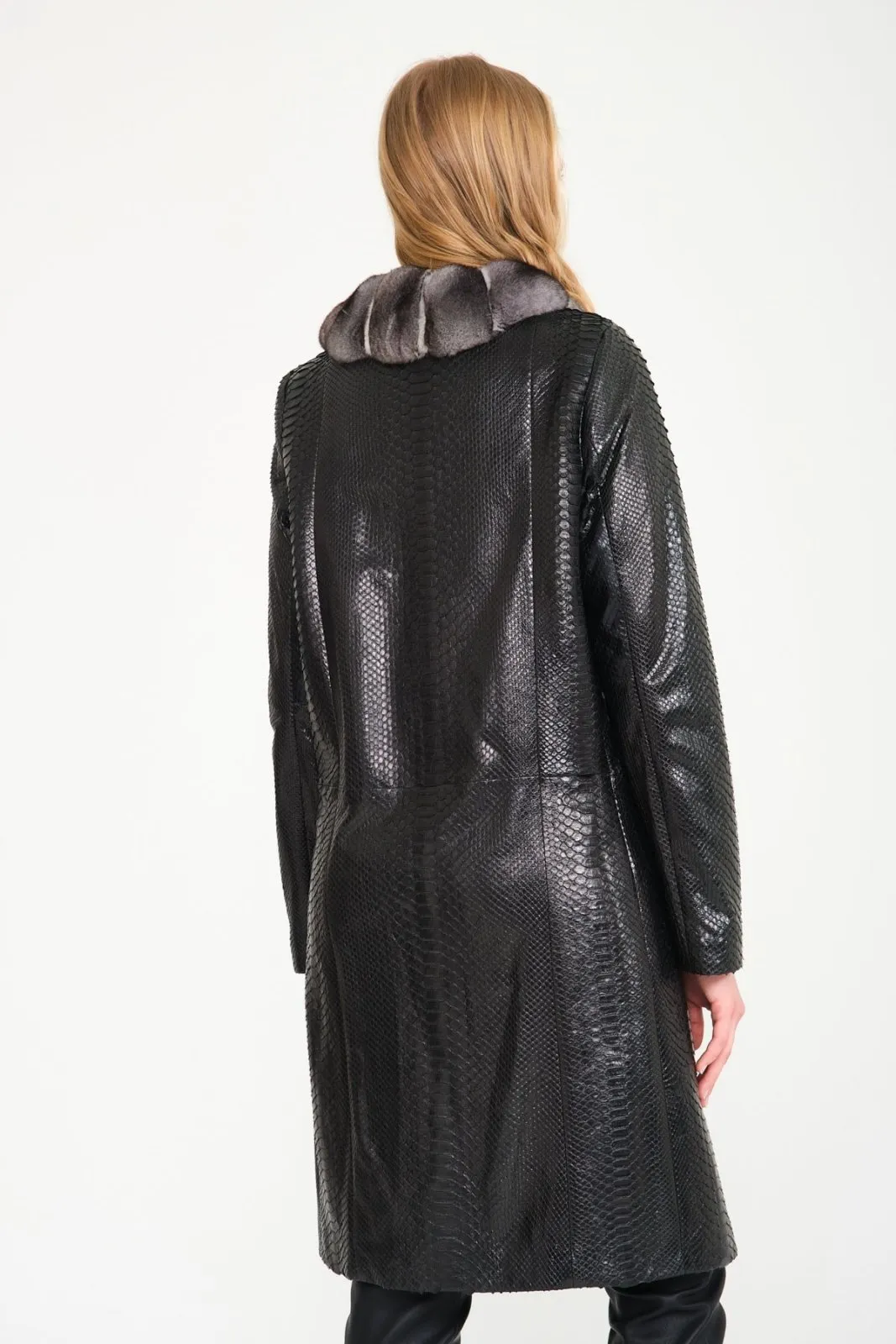 Black Python Leather / Chinchilla Coat