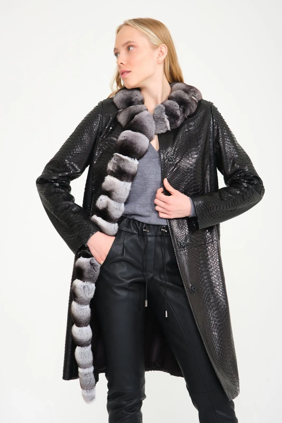 Black Python Leather / Chinchilla Coat