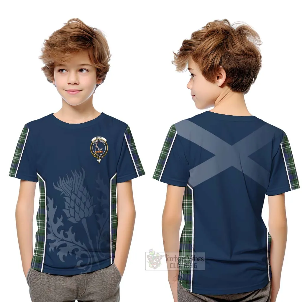 Blyth Tartan Kid T-Shirt with Family Crest and Scottish Thistle Vibes Sport Style