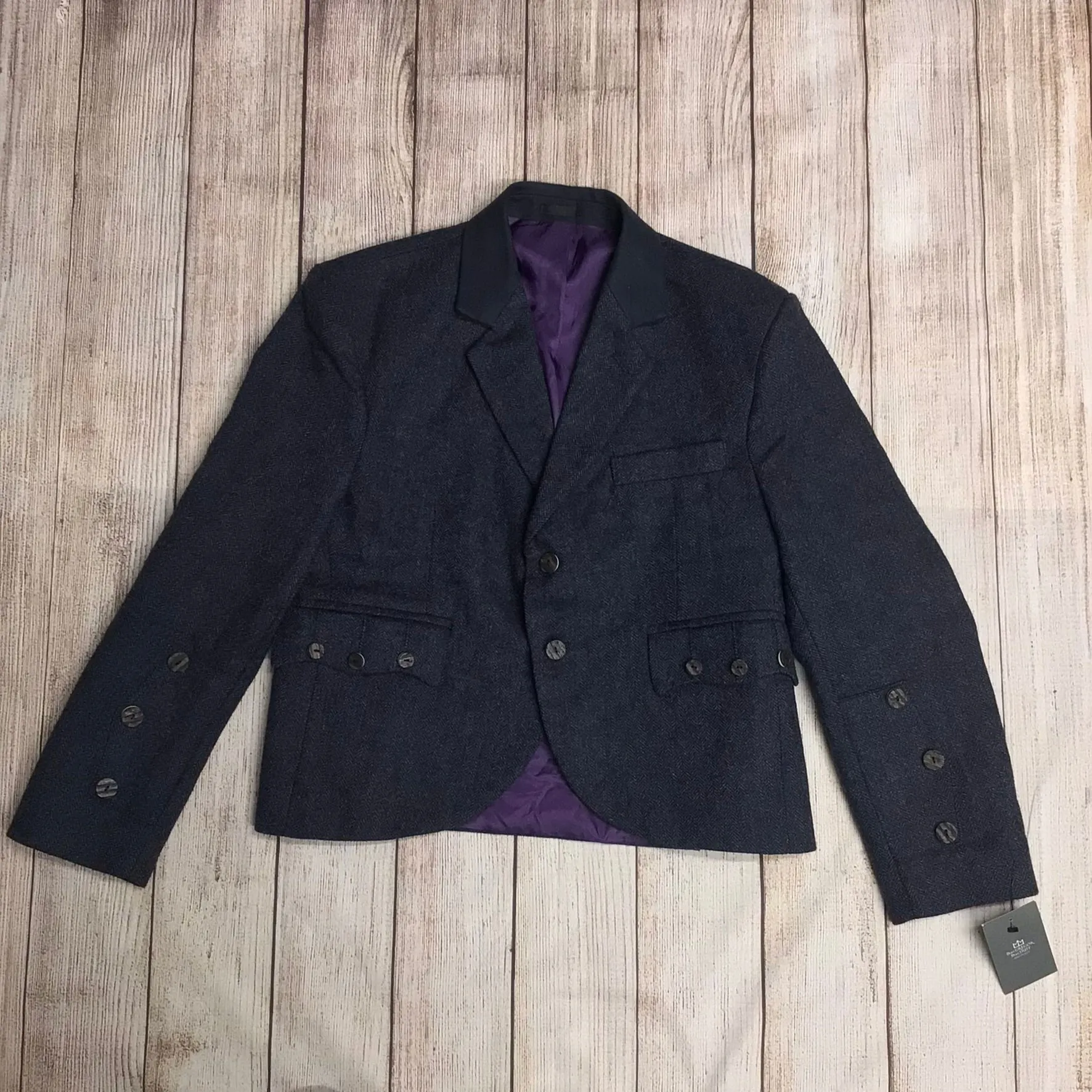 BNWT MacGregor MacDuff Blue Herringbone 2 Button Blazer Jacket Size 40 Short