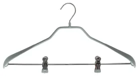 BodyForm Series -  Steel Coated Hanger with Shoulder Support & Adjustable Clips, Model 42-LK, Silver