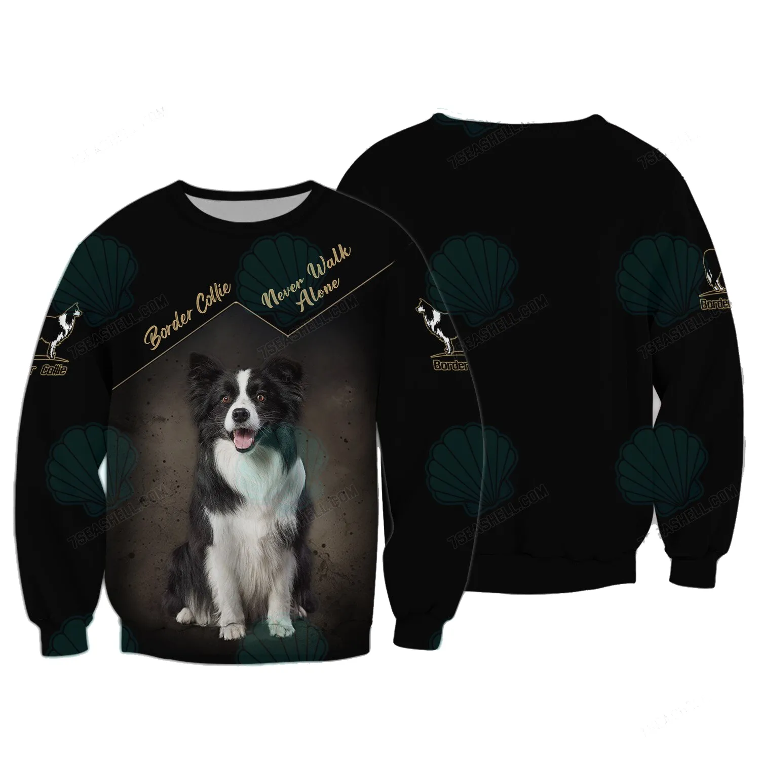 Border Collie Lover Black Never Walk Alone 3D Full Print Sweatshirt Christmas Shirts