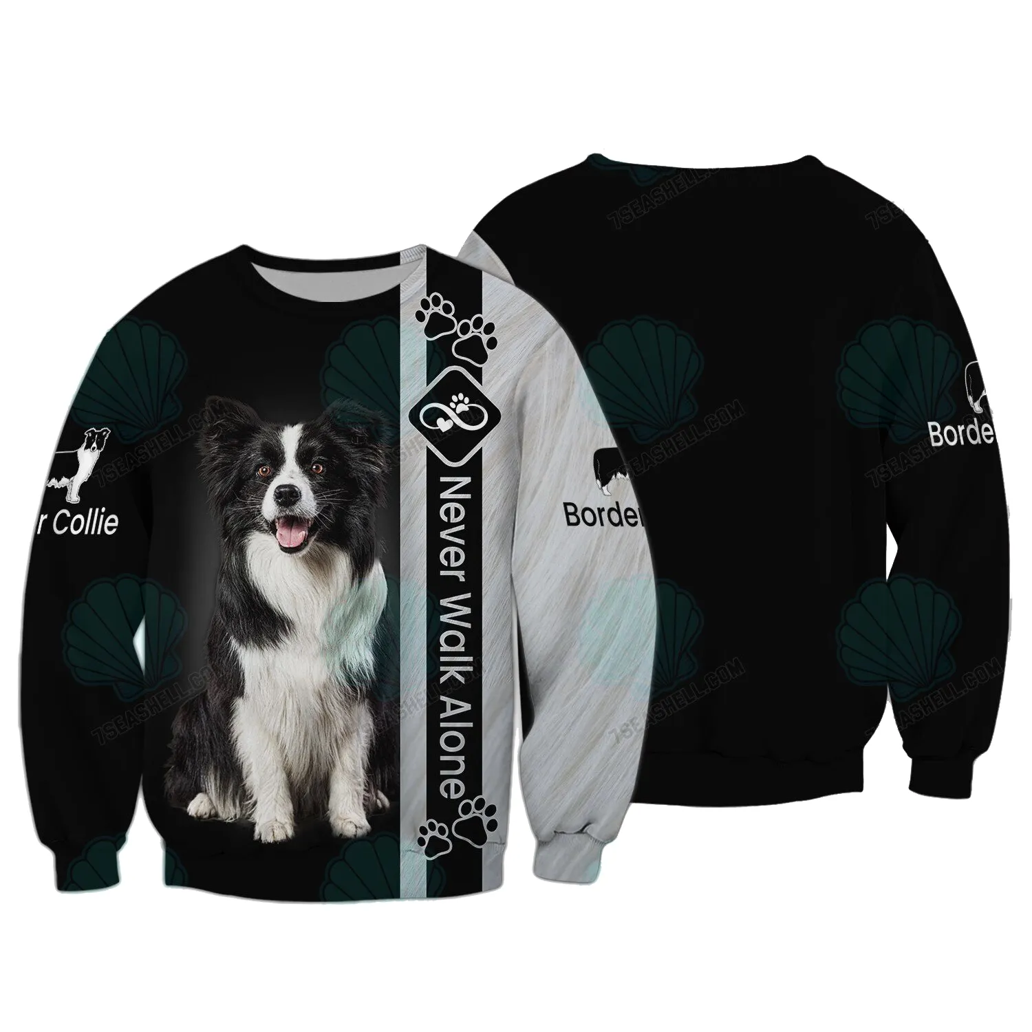 Border Collie Lover Black Never Walk Alone 3D Full Print Sweatshirt Christmas Shirts