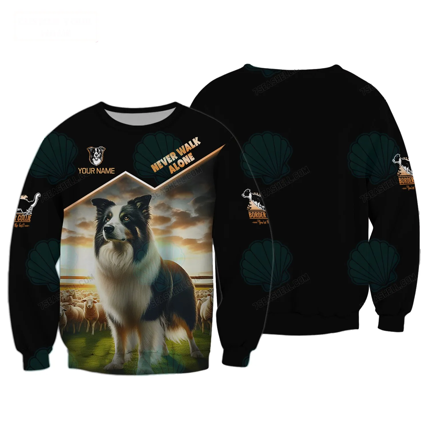 Border Collie Lover Black Never Walk Alone 3D Full Print Sweatshirt Christmas Shirts