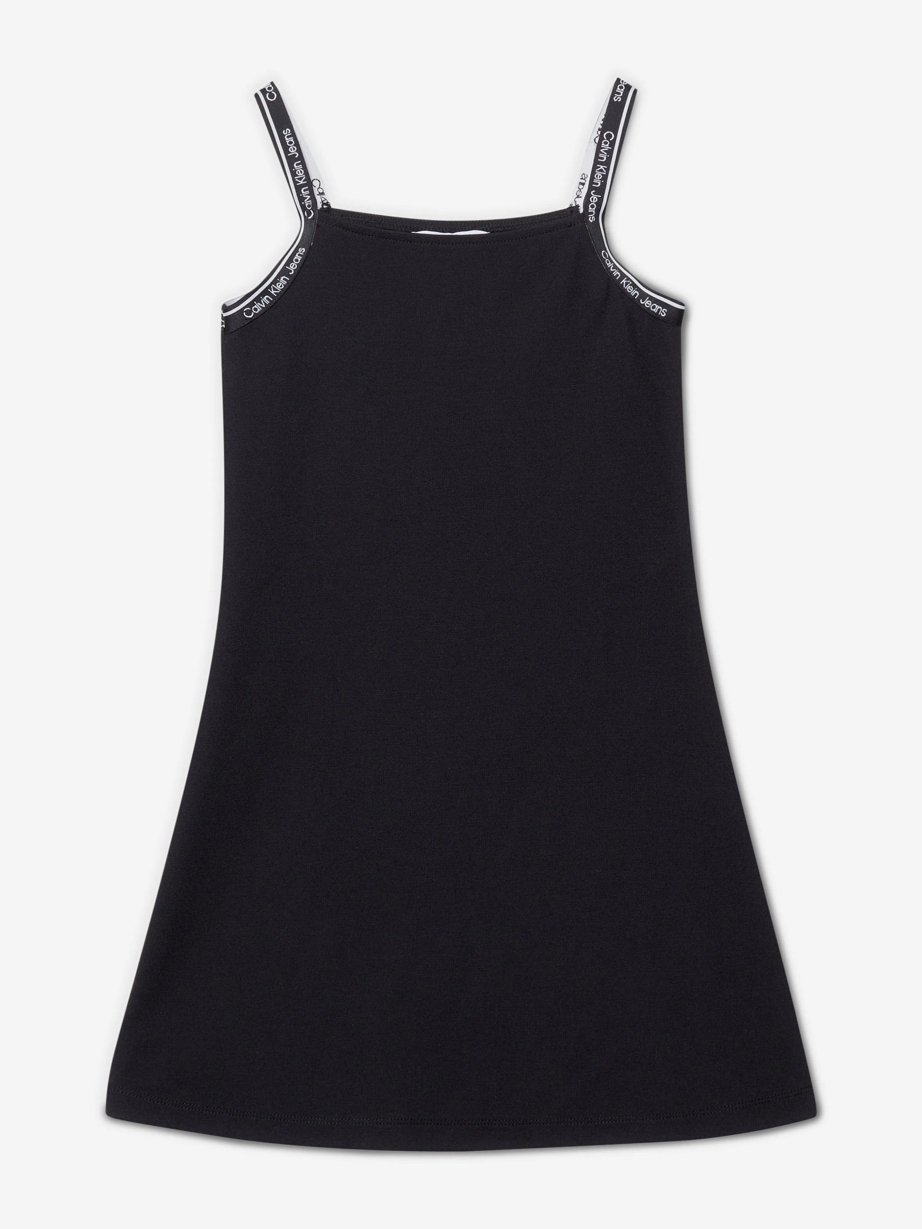 Calvin Klein Girls Logo Tape Strap Punto Dress in Black