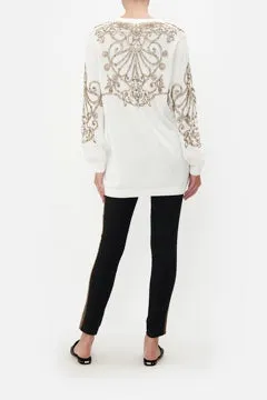 CAMILLA ARMADA EMBELLISHED V NECK KNIT IN WHITE