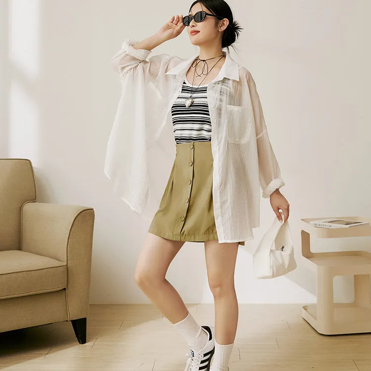 Casual Elastic Waist Short Button Mini A-Line Skirt