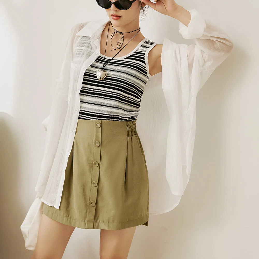 Casual Elastic Waist Short Button Mini A-Line Skirt