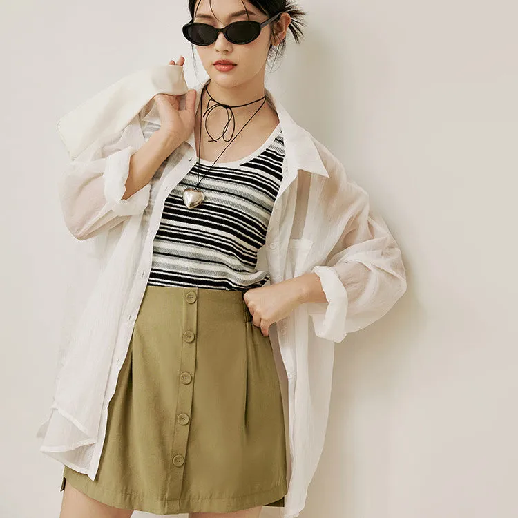 Casual Elastic Waist Short Button Mini A-Line Skirt