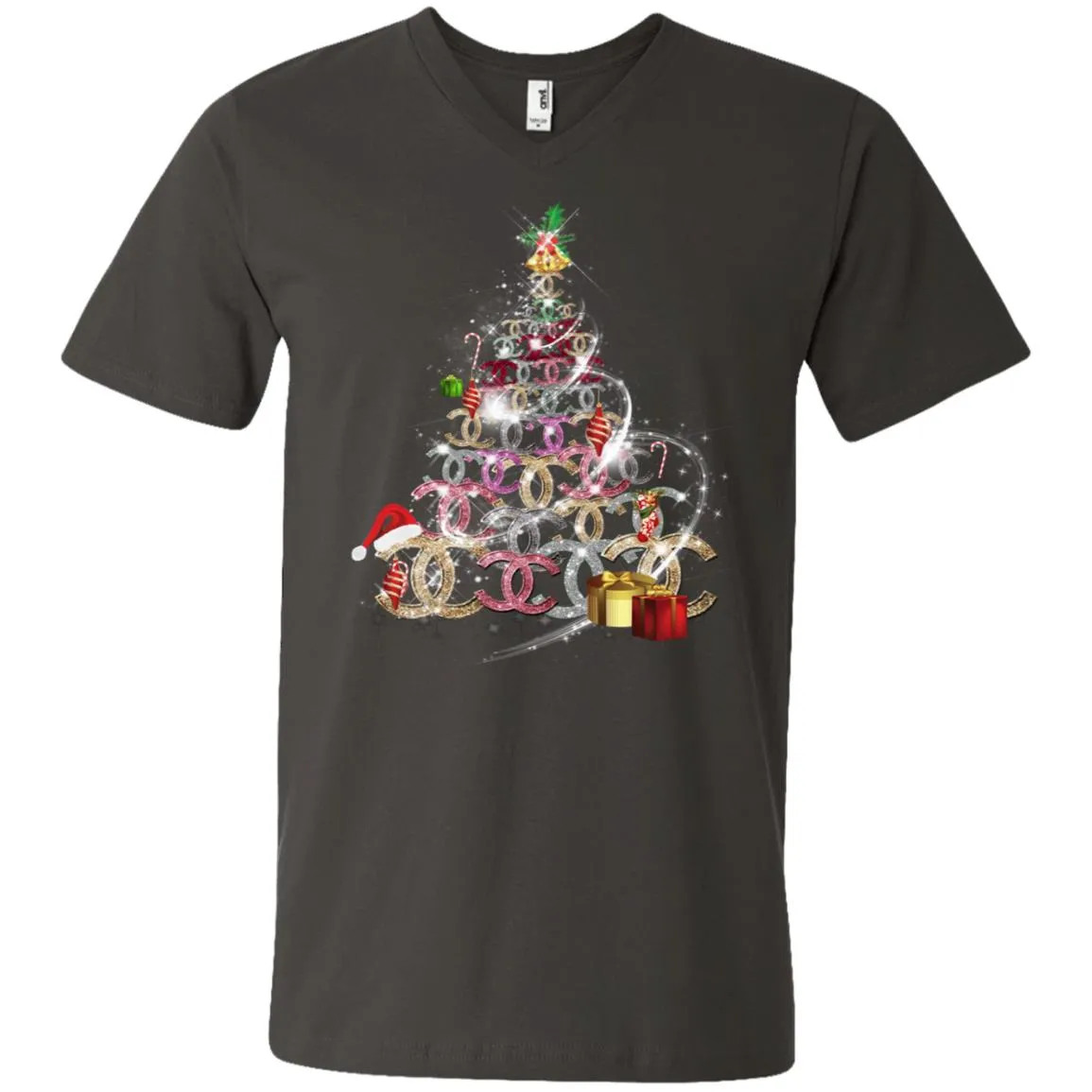 Chanel Christmas Tree T-shirt Men V-Neck T-Shirt