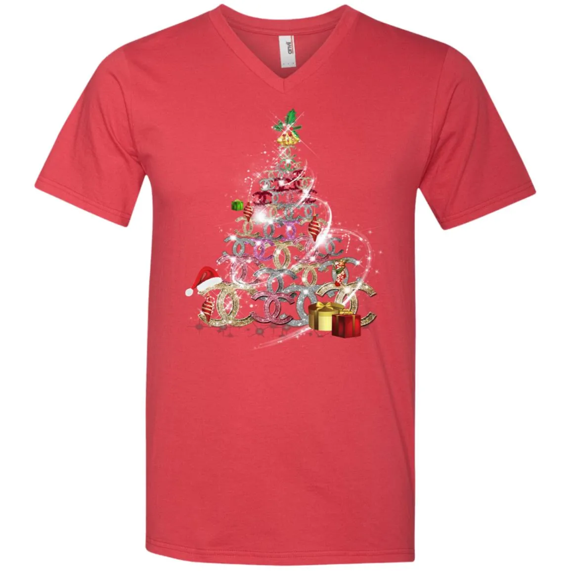 Chanel Christmas Tree T-shirt Men V-Neck T-Shirt