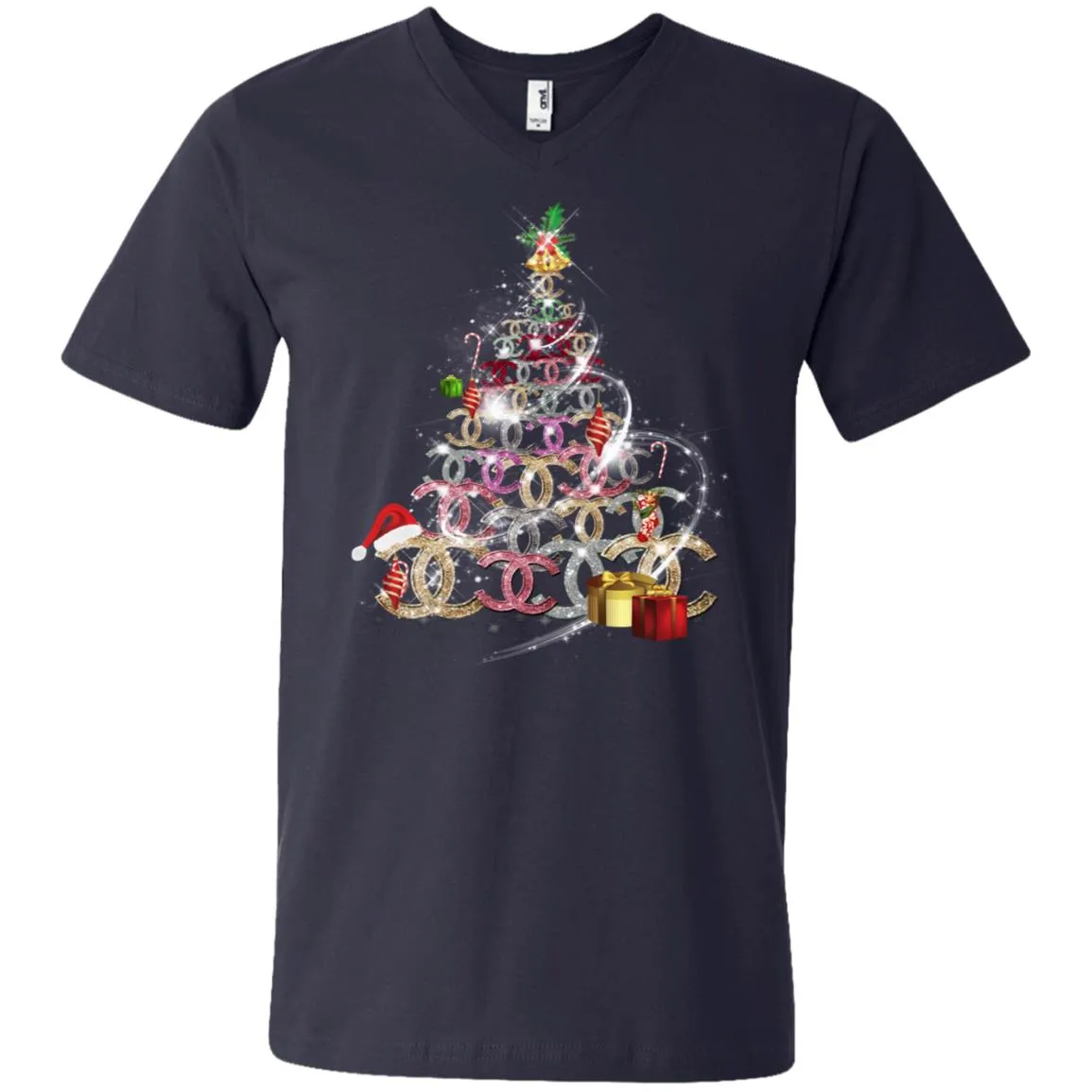 Chanel Christmas Tree T-shirt Men V-Neck T-Shirt