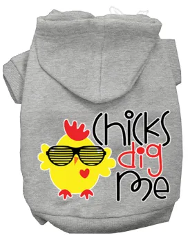 Chicks Dig Me Screen Print Dog Hoodie Grey S