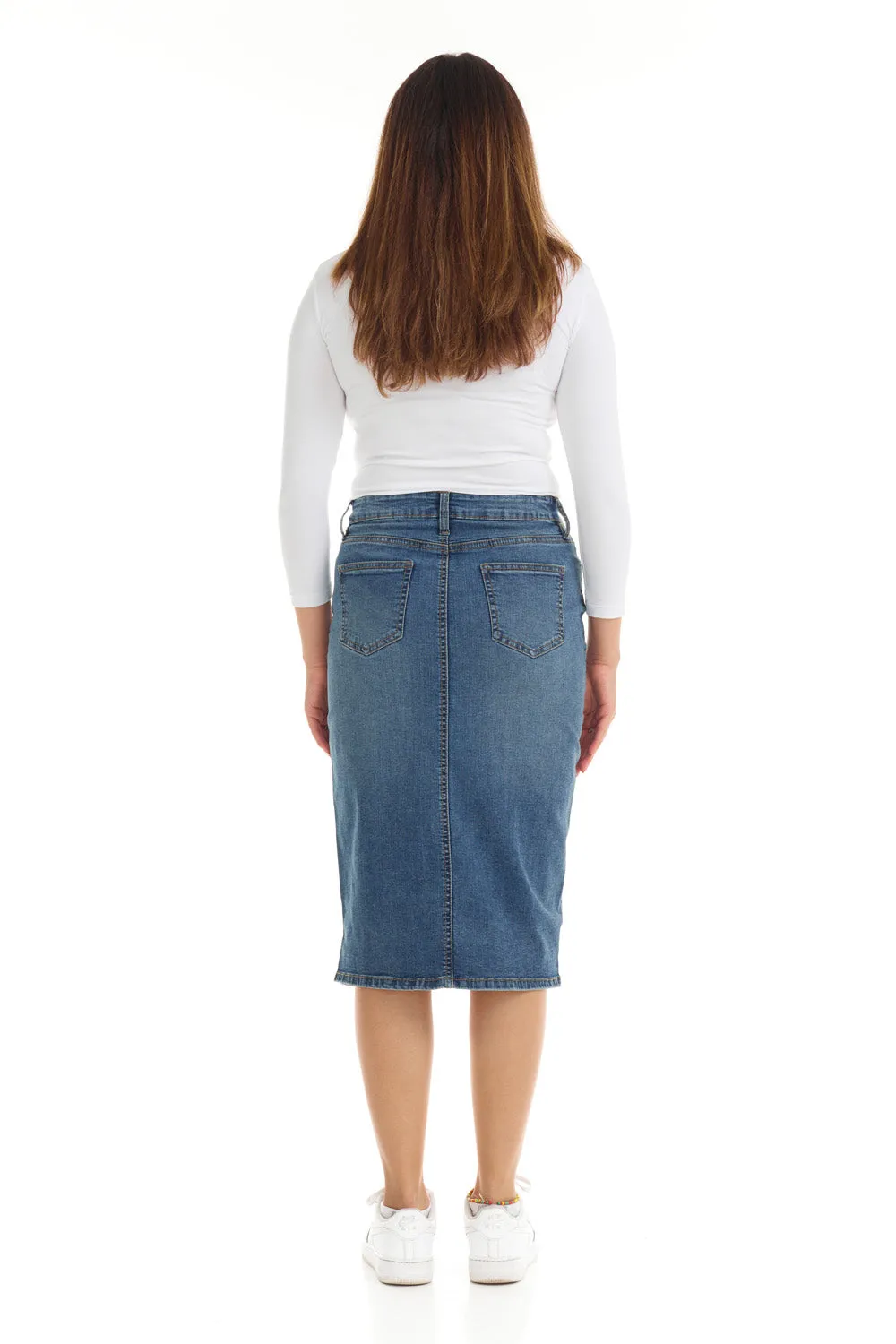 Classic Blue Jean Below Knee Midi Pencil Skirt for Women 'Milan'