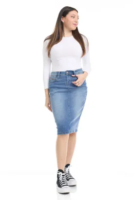 Classic Vintage Blue Stretchy Jean Pencil Skirt 'Melrose'