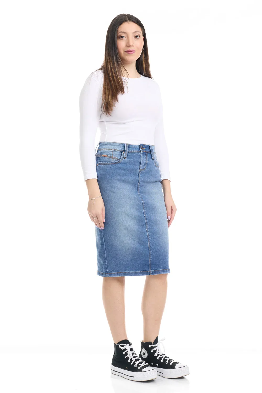 Classic Vintage Blue Stretchy Jean Pencil Skirt 'Melrose'