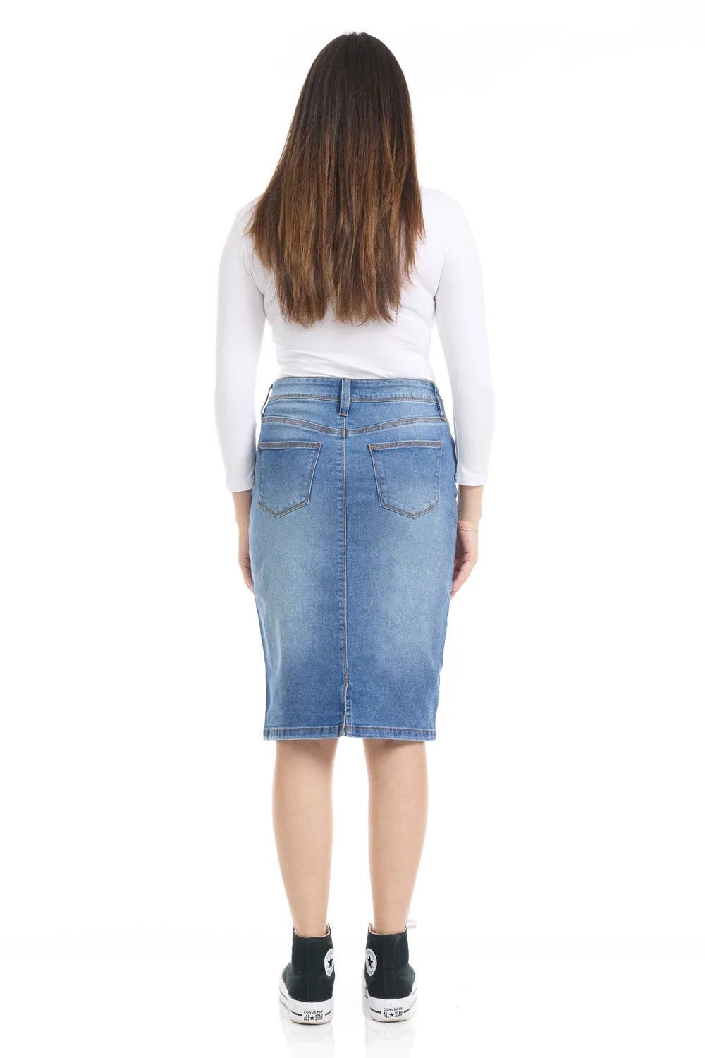 Classic Vintage Blue Stretchy Jean Pencil Skirt 'Melrose'