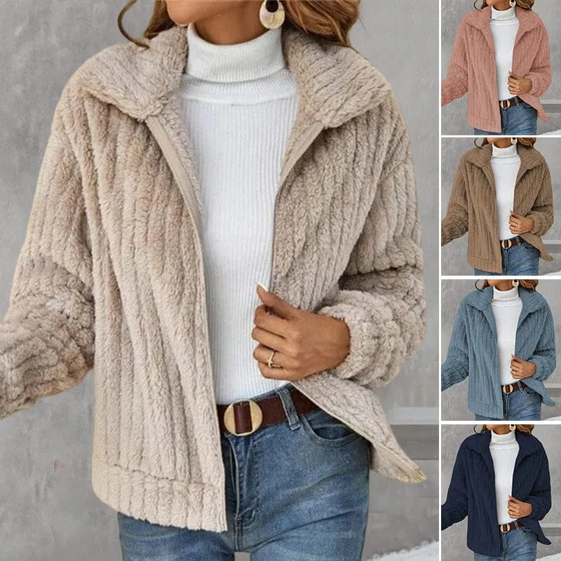 Cropped Plush Cardigan With Lapels