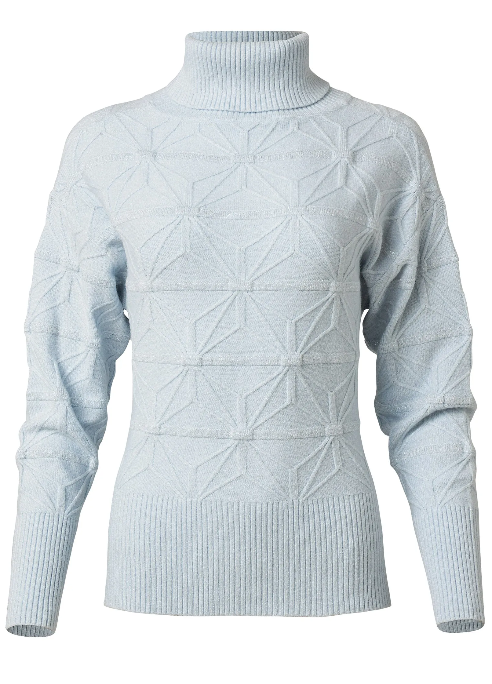 Diamond Cable Turtle Neck Sweater - Light Blue