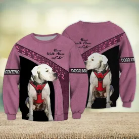 Dogo Argentino Pink and Grey Never Walk Alone 3D Sweatshirt, Gift for Dog Lovers Christmas Day