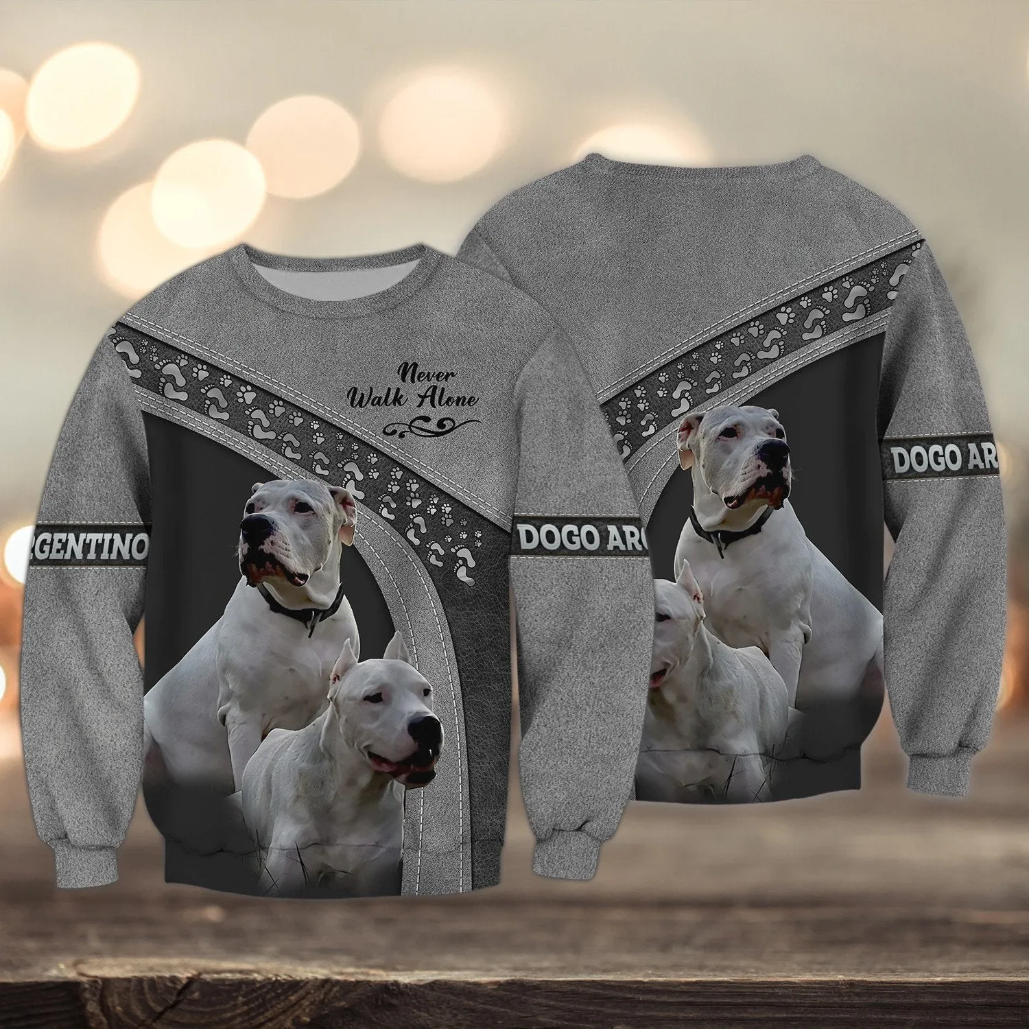 Dogo Argentino Pink and Grey Never Walk Alone 3D Sweatshirt, Gift for Dog Lovers Christmas Day