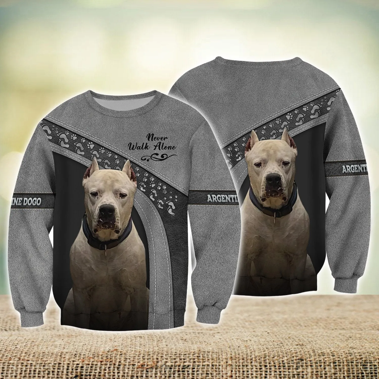 Dogo Argentino Pink and Grey Never Walk Alone 3D Sweatshirt, Gift for Dog Lovers Christmas Day