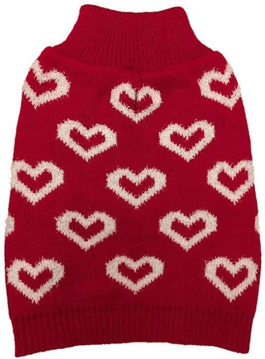 Fashion Pet All Over Hearts Dog Sweater Red - Large