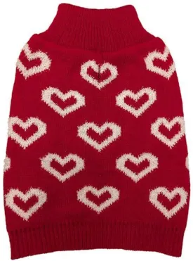 Fashion Pet All Over Hearts Dog Sweater Red - Large